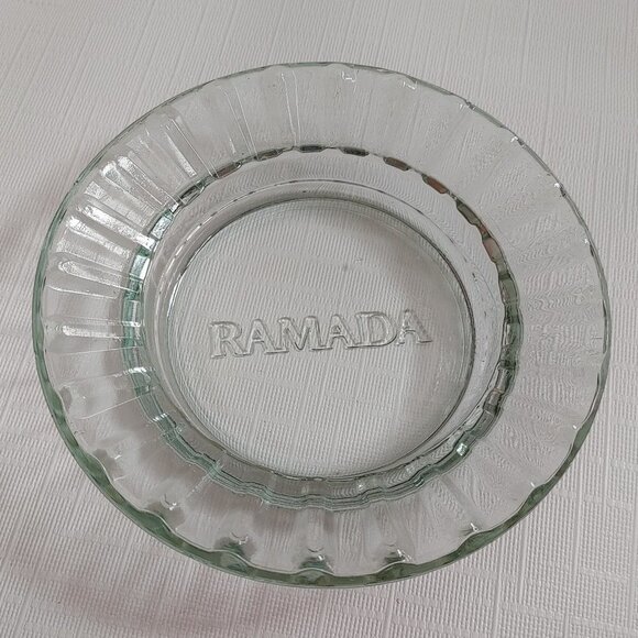Vintage RAMADA Hotel Ashtray Green Tinted Glass - Picture 1 of 4